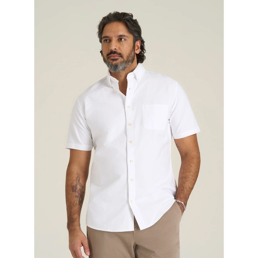 American Tall Mens Short Sleeve Oxford Button Shirt White Size Large XT New
